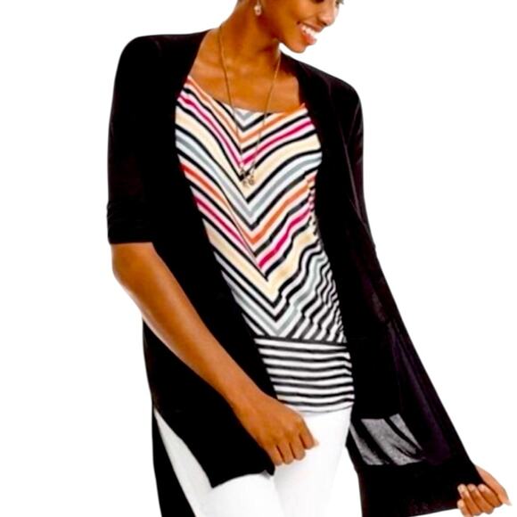 Cabi Tank Top #5043 Black White Pink Chevron Stripe Linea Tank Women’s Size XS - Picture 5 of 13